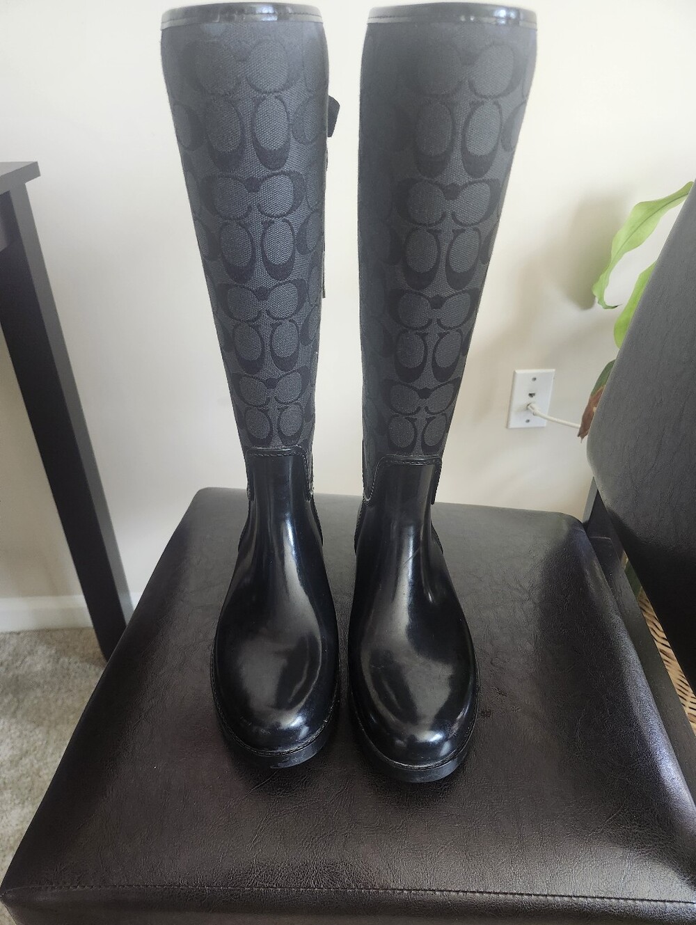 Coach Black Signature Knee-High Rain Boots
